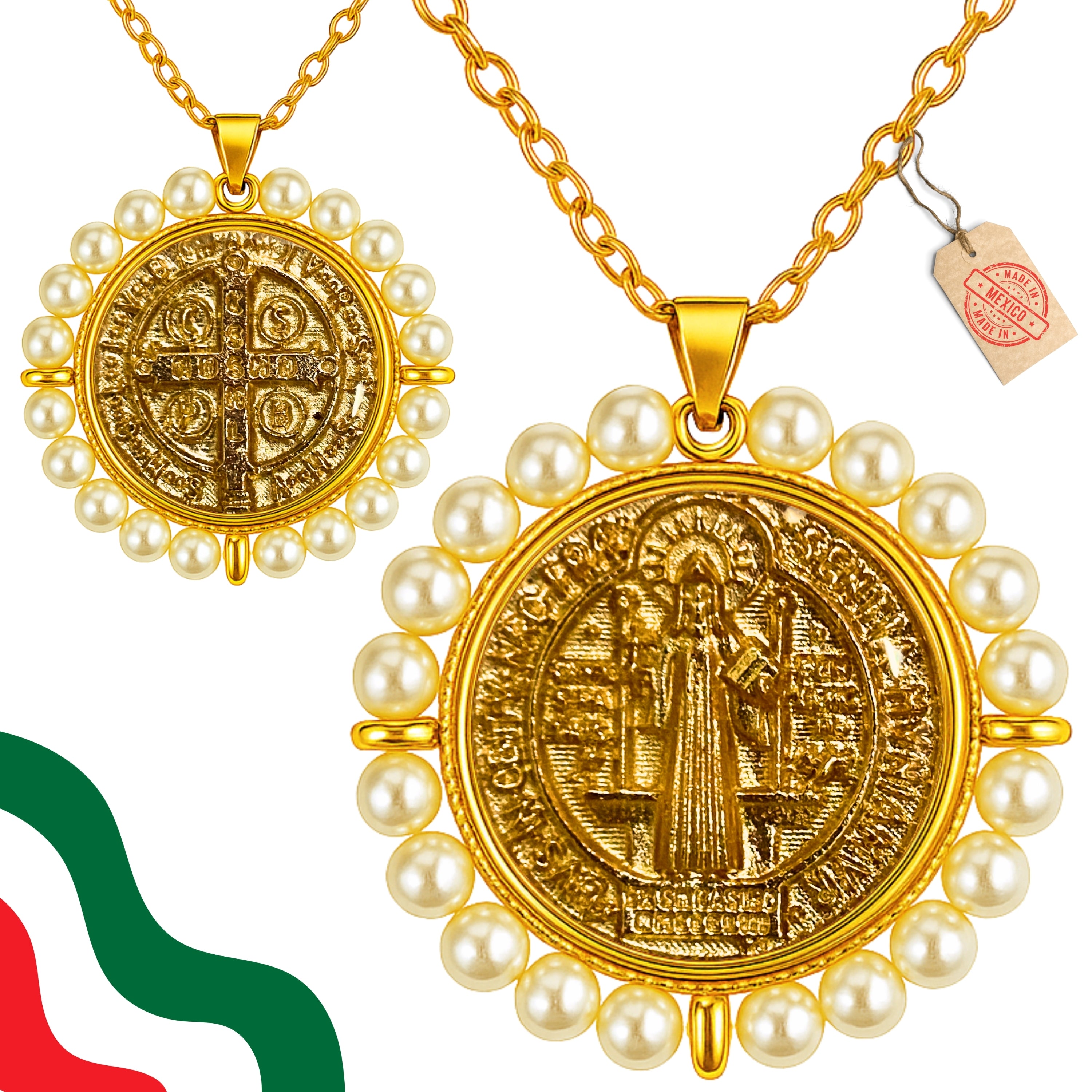 Medalla San Benito Lacado con Perlas