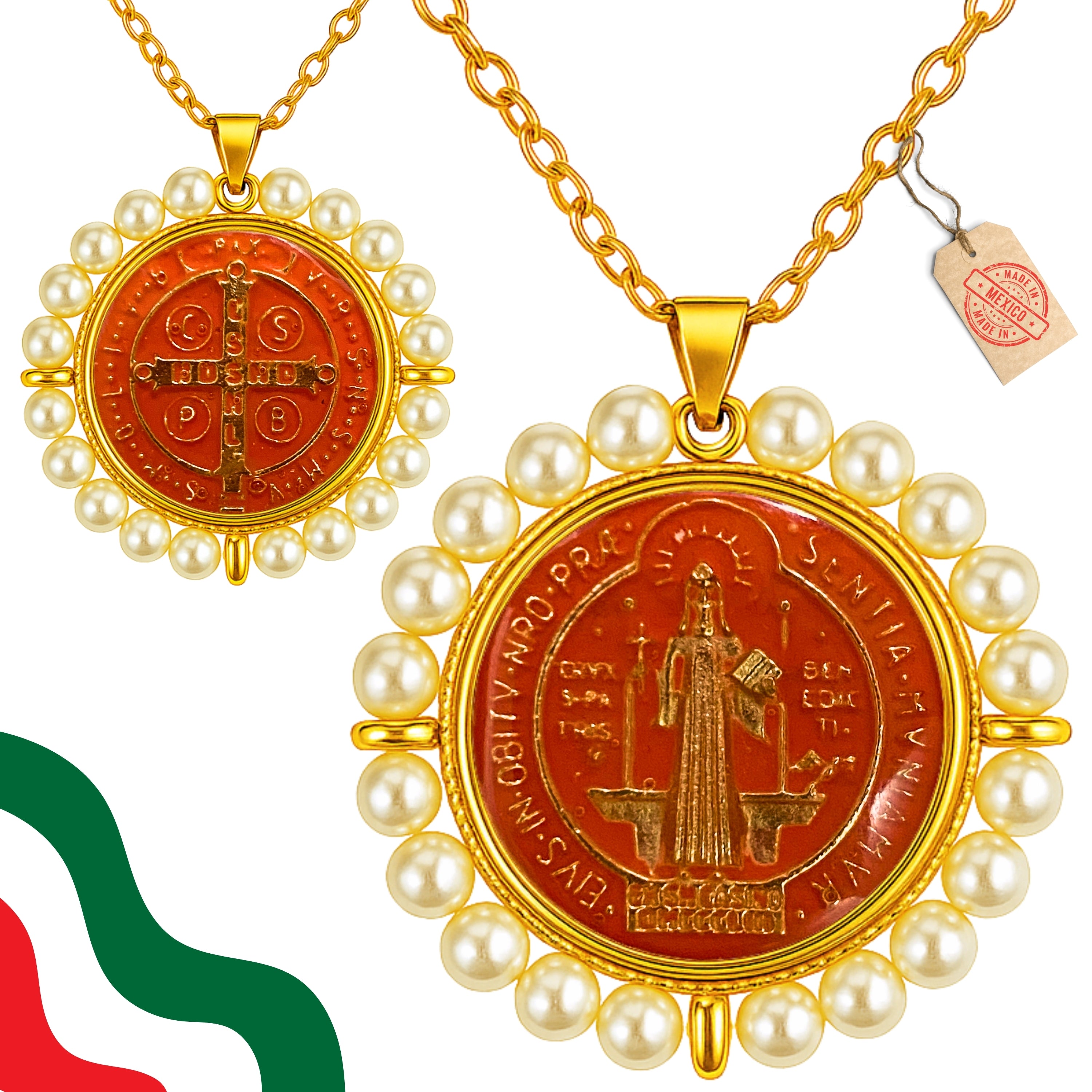 Medalla San Benito Lacado con Perlas