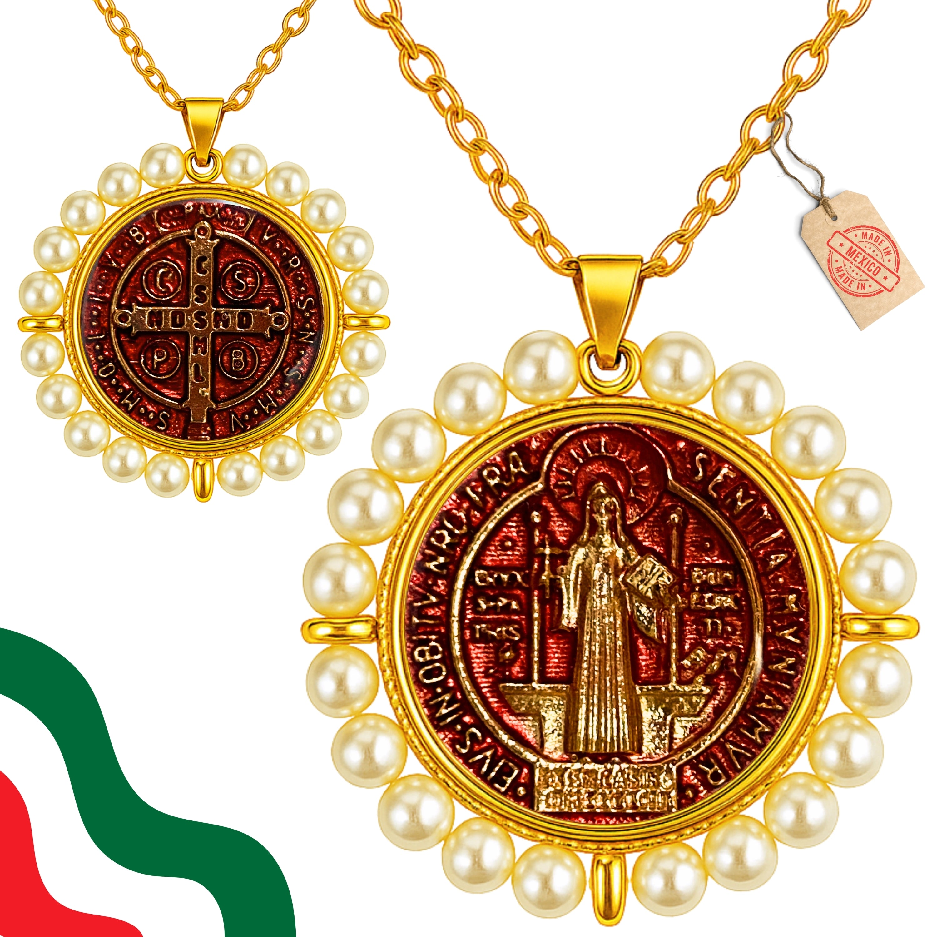 Medalla San Benito Lacado con Perlas