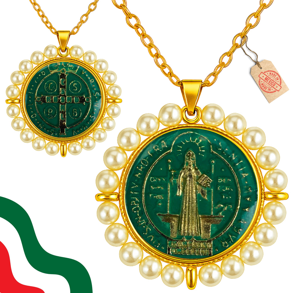 Medalla San Benito Lacado con Perlas